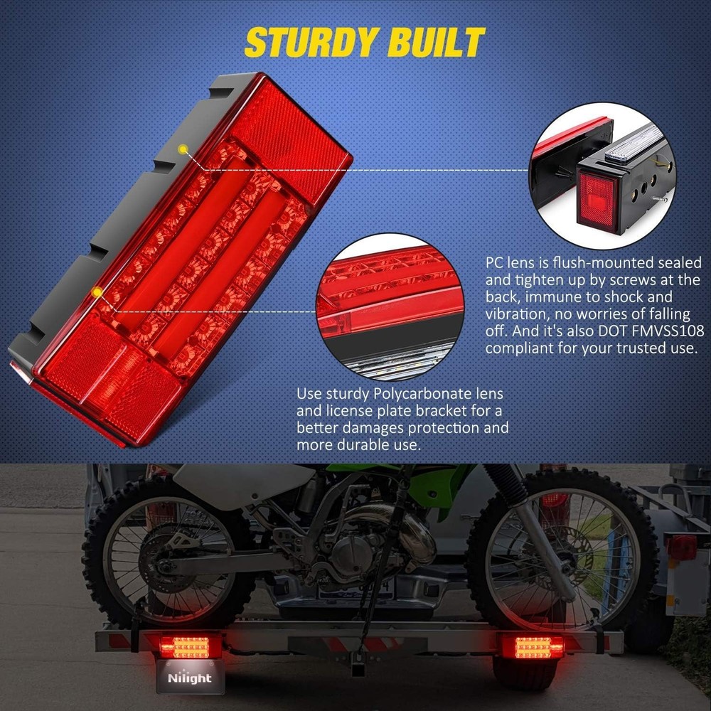 2PCS Rectangular LED Trailer Light Kit with Halo Glow Submersible LED Stop