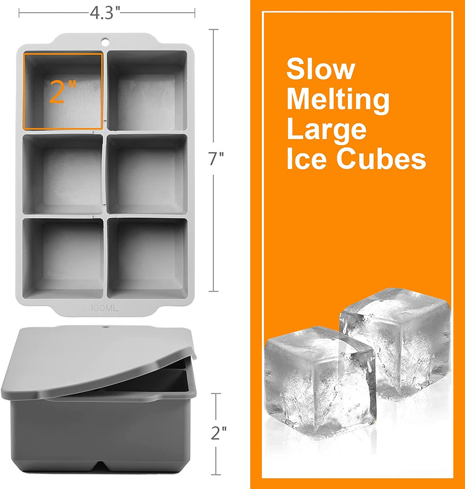 Large Ice Cube Tray with Lid Stackable Big Silicone Square Ice Cube Mold ✨1 Pack