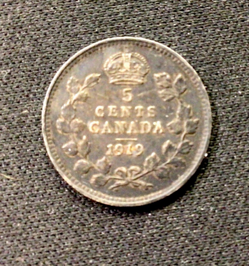 1919 Canada Silver! 5 Cents. ENN Coins