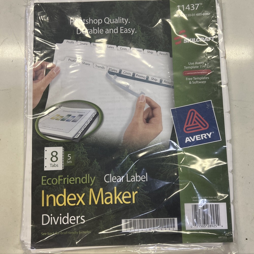 Skilcraft 8-Tab Clear Label Index Maker Divider