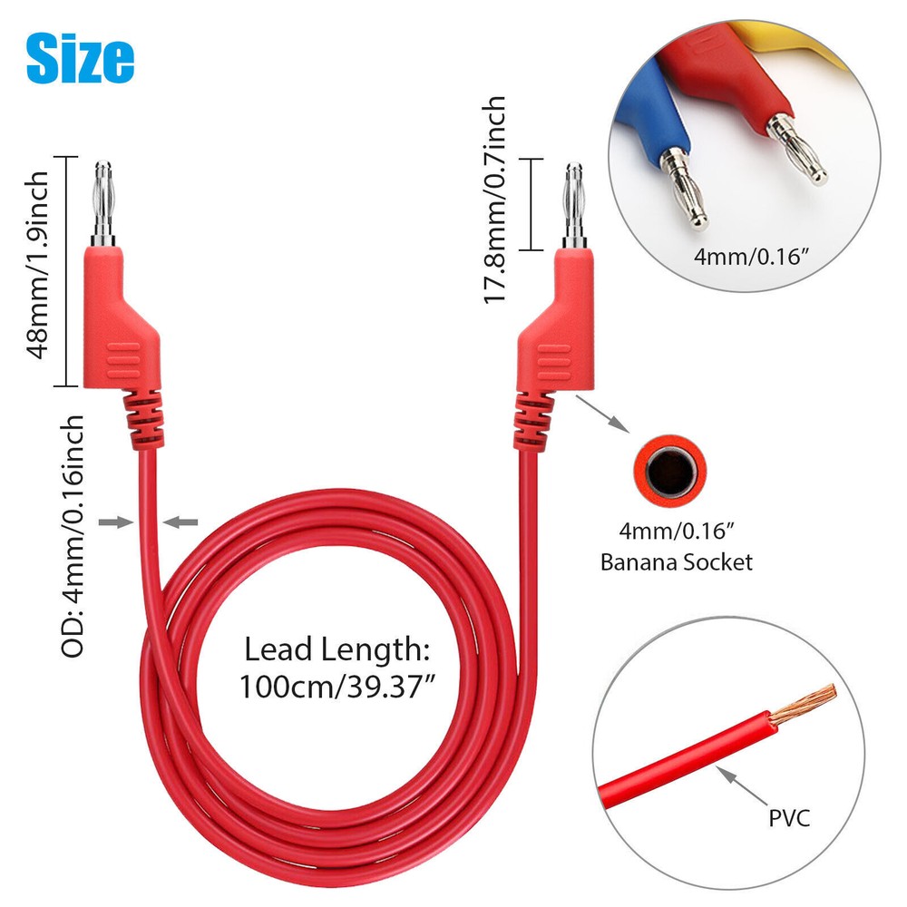 10Pack 1000V Stackable Banana To Banana Plug Test Lead Wire Cable For Multimeter