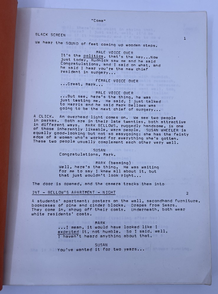 COMA Michael Crichton 1977 Original Screenplay Early Draft Michael Douglas RARE