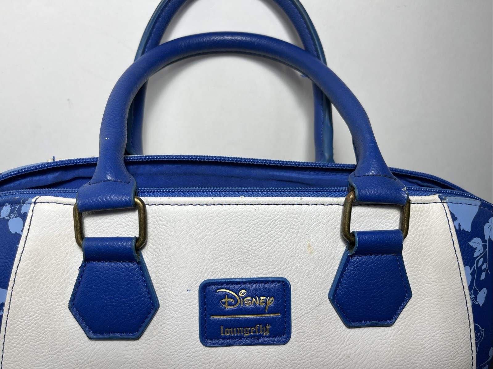 Disney LoungeFly Satchel Handbag Purse Snow White Blue & White 14x10"