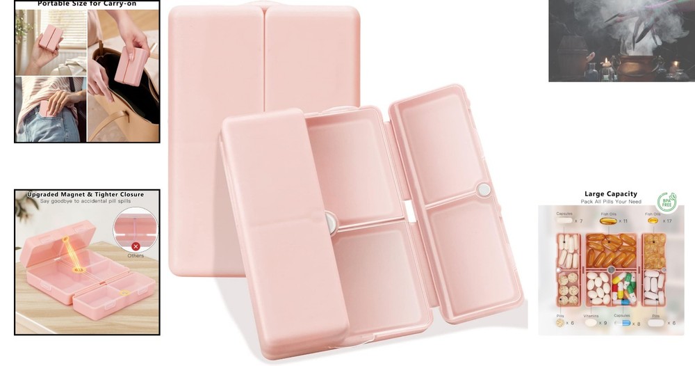 Compact Pink Folding Pill Box - 7 Compartments for Effortless Medication Storage