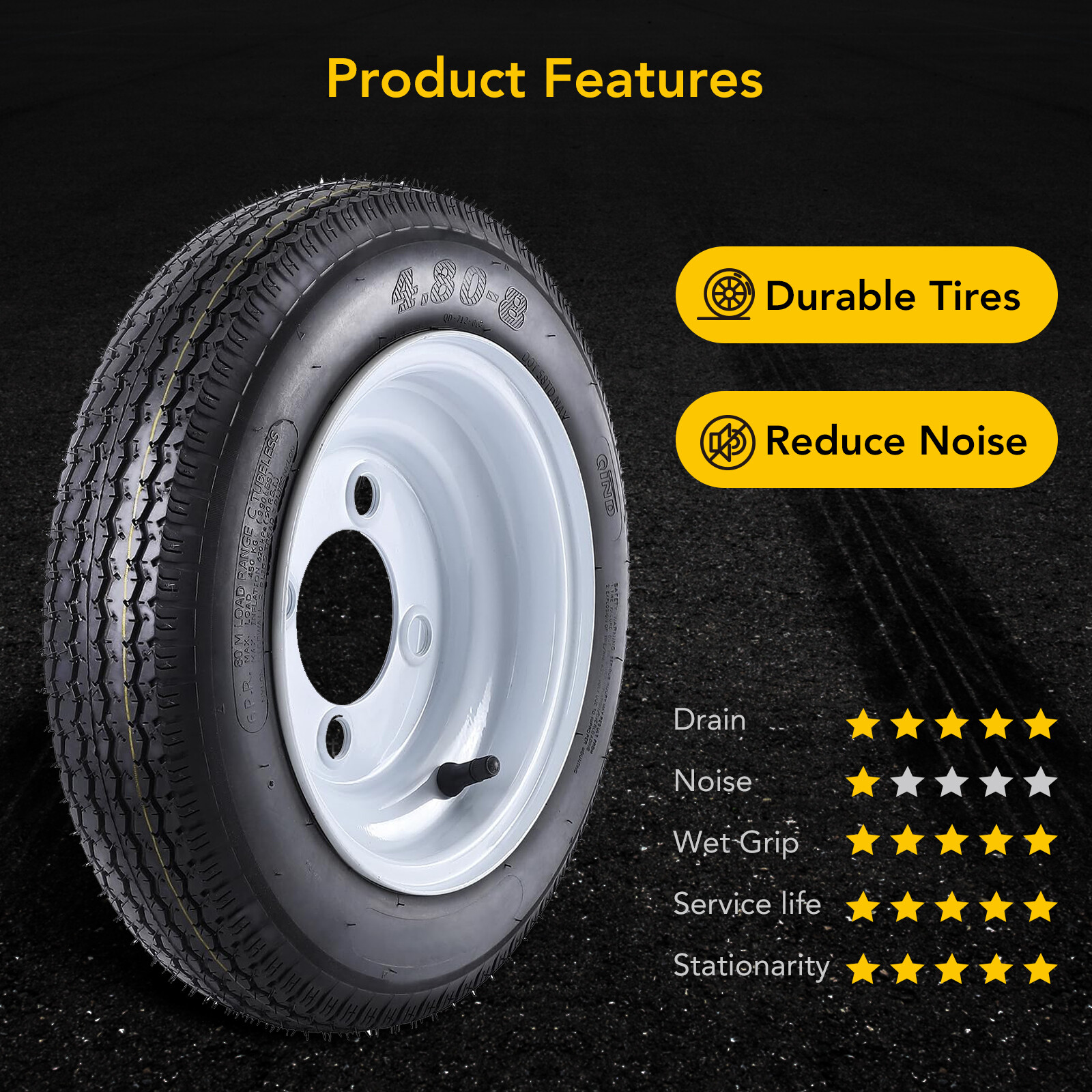 2PACK 4.80-8 Trailer Tires with Rims 4.80x8 480-8 6PR Load Range C, 4 Lug on 4"