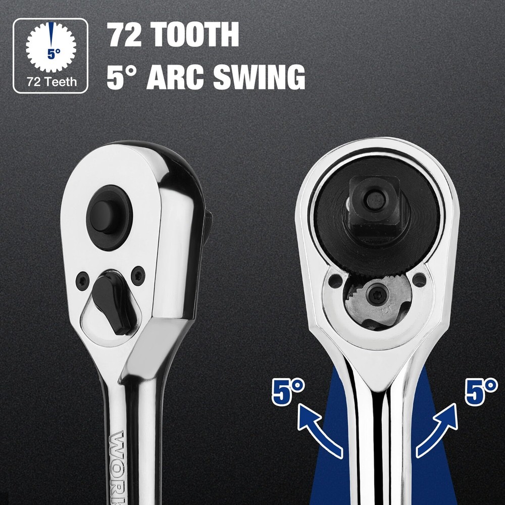 WORKPRO 1/2" Drive Ratchet Handle 72-Tooth Quick-Release Reversible Ratchet Sets