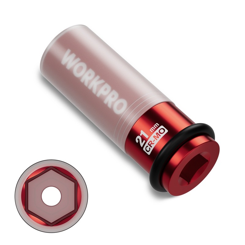 WORKPRO 1/2" Drive Lug Nut Impact Duty Socket 21mm Deep Thin Wall Socket 6 Point
