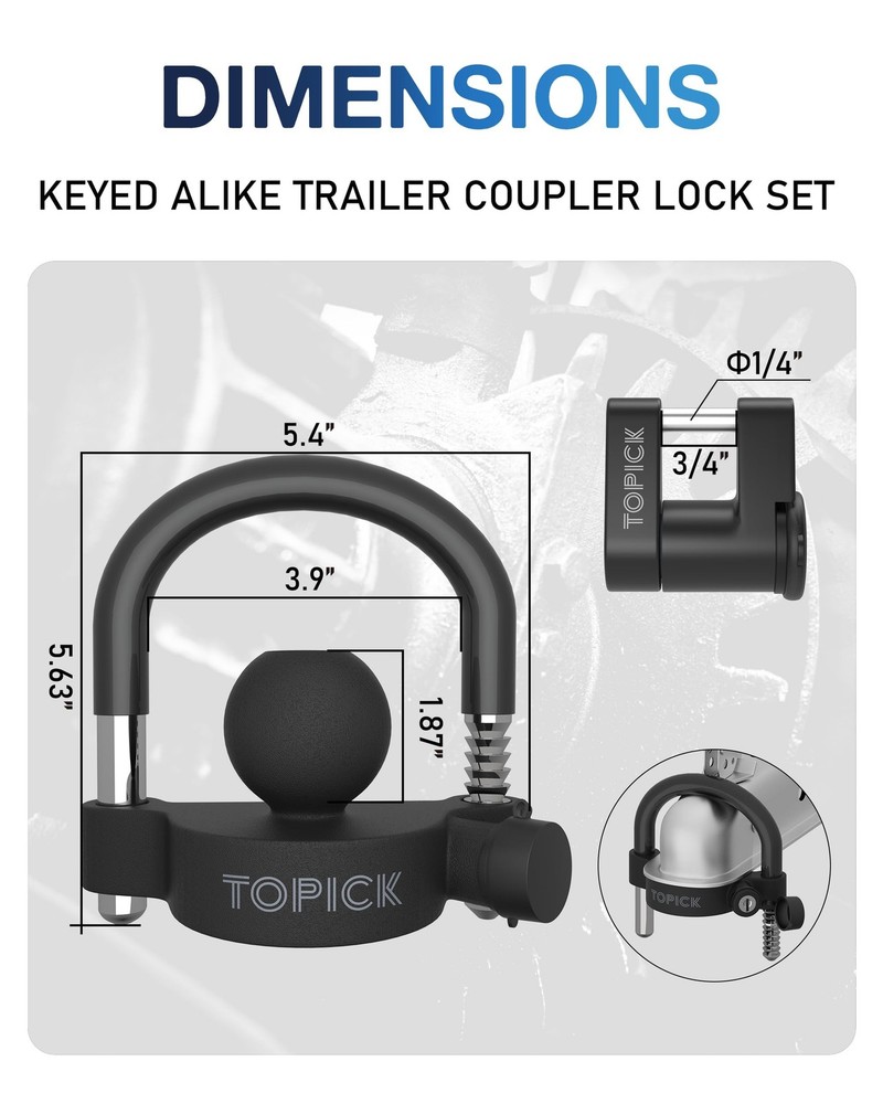 TOPICK Keyed Alike Trailer Coupler Lock Set, Trailer Lock Kit Include Univers...
