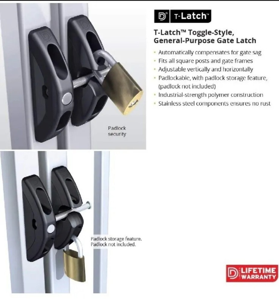 D&D TECHNOLOGIES TL01 T-Latch Action Gate Latch, Padlock Gravity Gate Latch