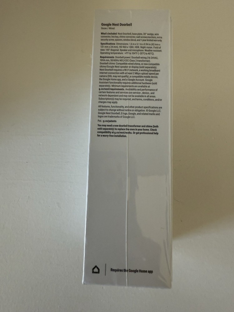 Google Nest Doorbell Wired Second Generation Brand New