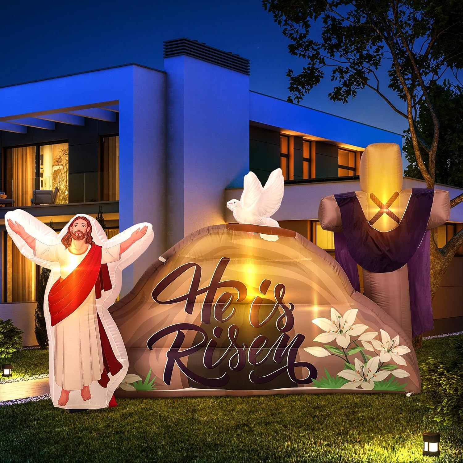 7.2 FT Long Easter Inflatables Outdoor Decorations He Is Risen Inflatables Blow