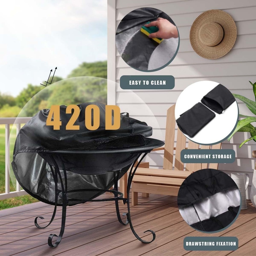 38 Inch Heavy-Duty Round Fire Pit Cover with Adjustable Drawstring - Waterproof
