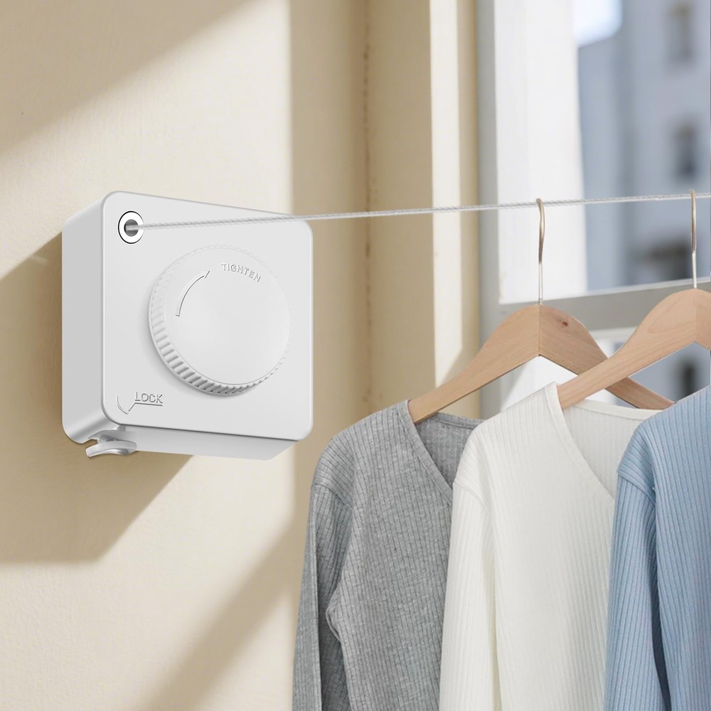 Yejay Retractable Clothesline Indoor, Non-Sagging Clothes Line Square, White