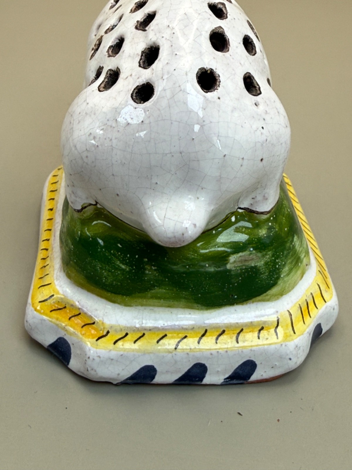 From Portugal Vintage Ceramic Pomander Potpourri White Bunny Rabbit signed H. J.