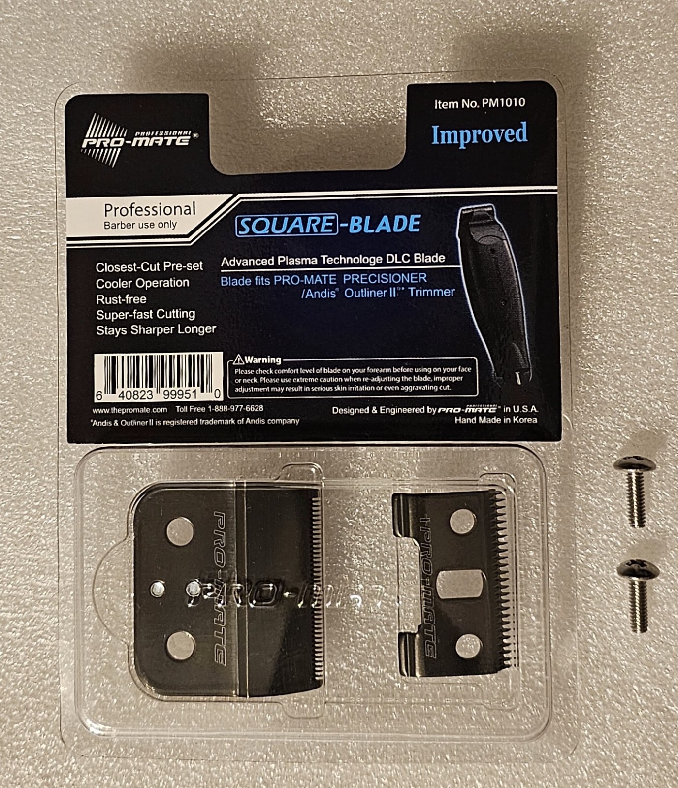 Pro-Mate Andis Outliner II Square Black Blades #04521 Fits GTO, GT  w/Free Screw