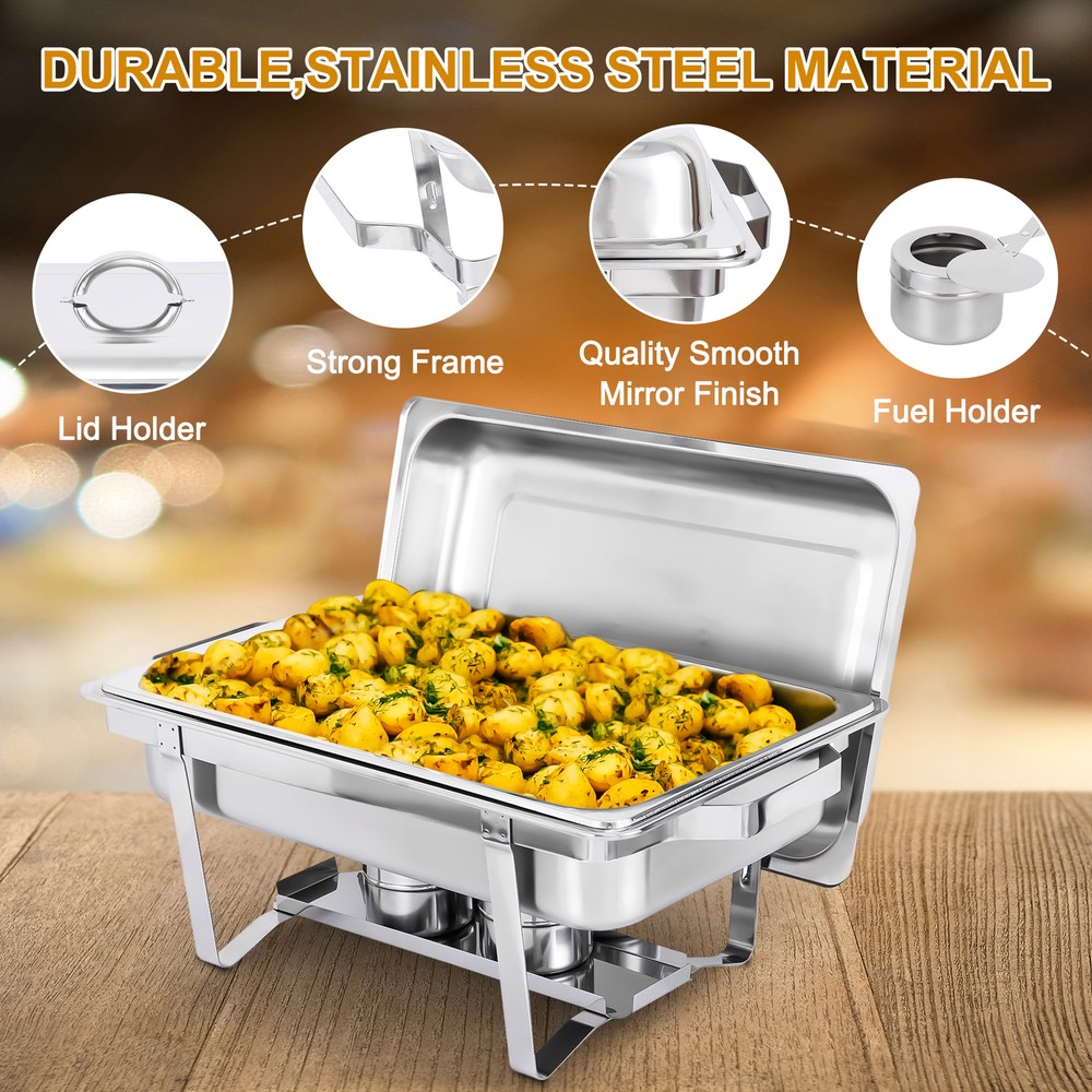 Chafing Dish 2 Packs Stainless 8 Quart Steel Rectangular Chafer Full Size Buffet