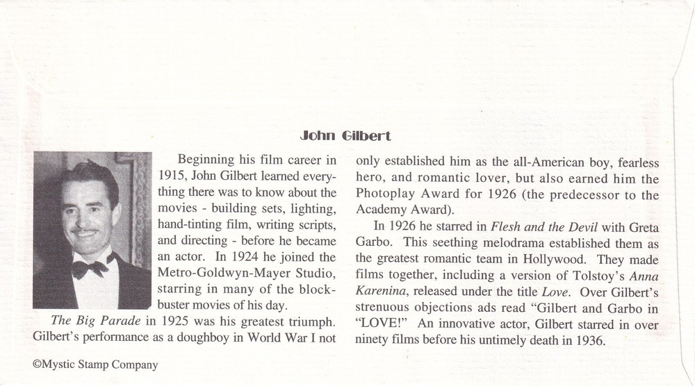 STAMP US SCOTT 2823 "Silent Screen Stars-John Gilbert " 29 CENT 1994 FDC - A