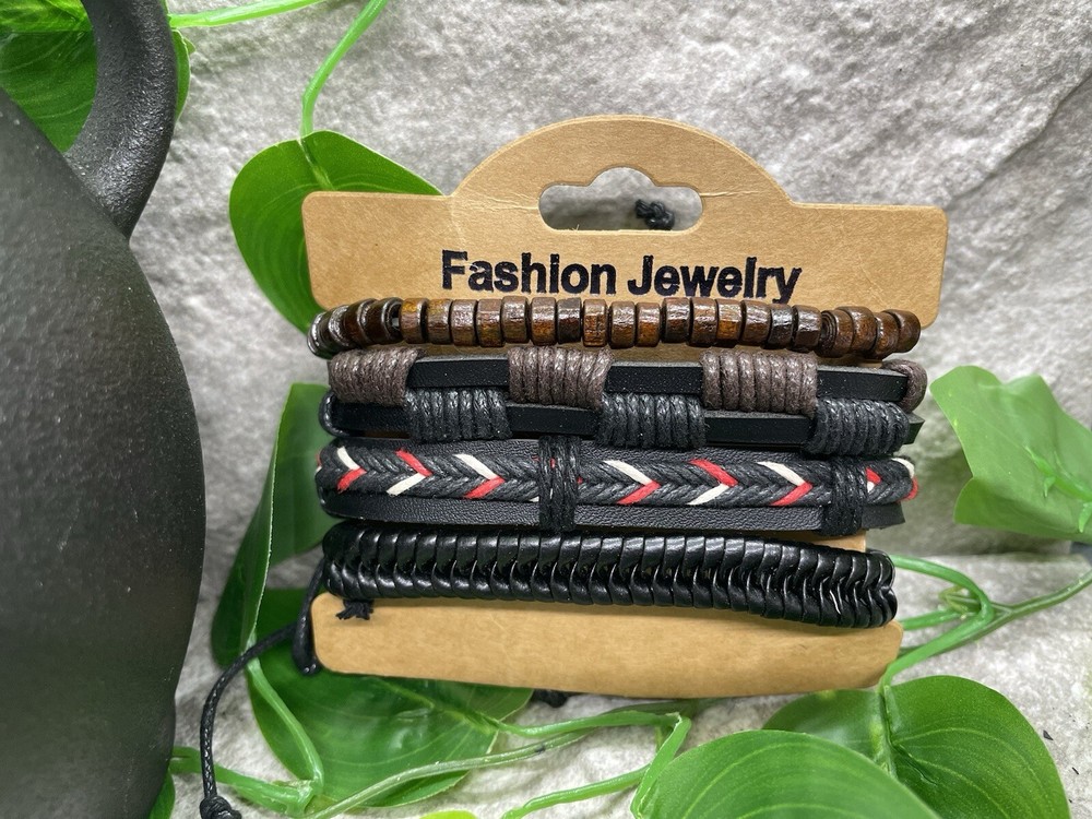 4 PC Leather Punk Bracelet Stackable Adjustable Tie New Free Ship B2820