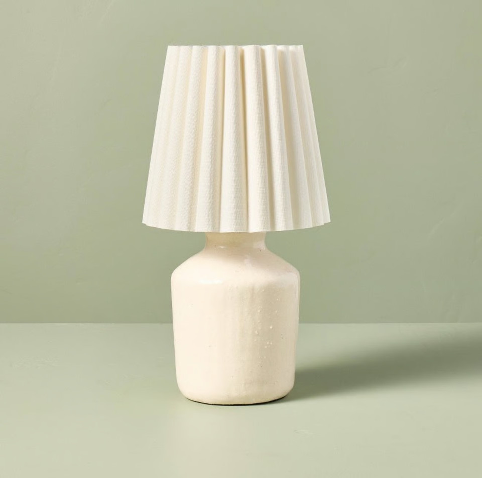 Vintage Kitchen Table 2 Pcs 13.5” Rustic Ceramic Mini Lamp with Pleated Shade