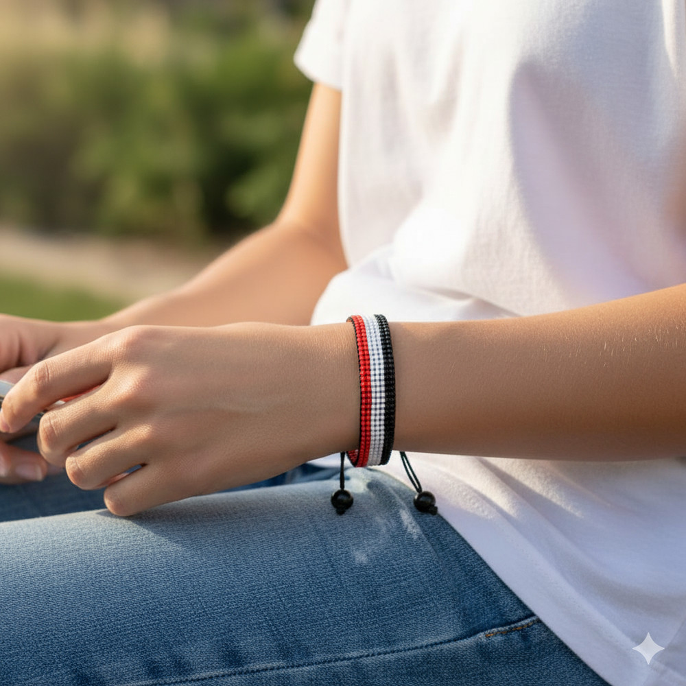 Sudan Flag Bracelet: Handmade, Adjustable String, Unisex Boho Patriotic Gift.
