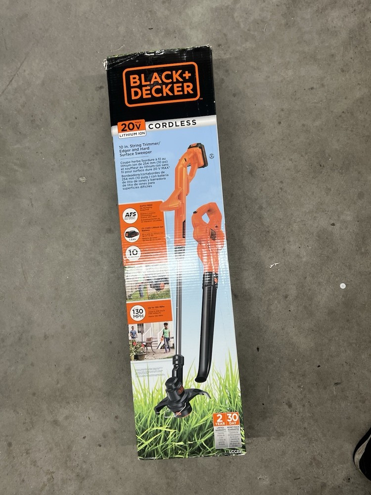 BLACK+DECKER 20V MAX Cordless String Trimmer and Sweeper Combo Kit (LCC221) NEW