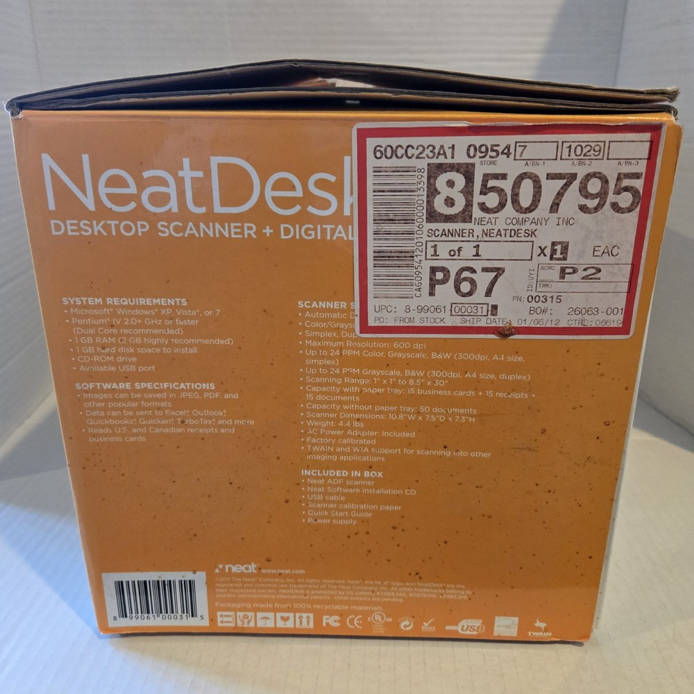 Neat Desk Pass-Through Scanner Home Office Digital Filing System Open Box
