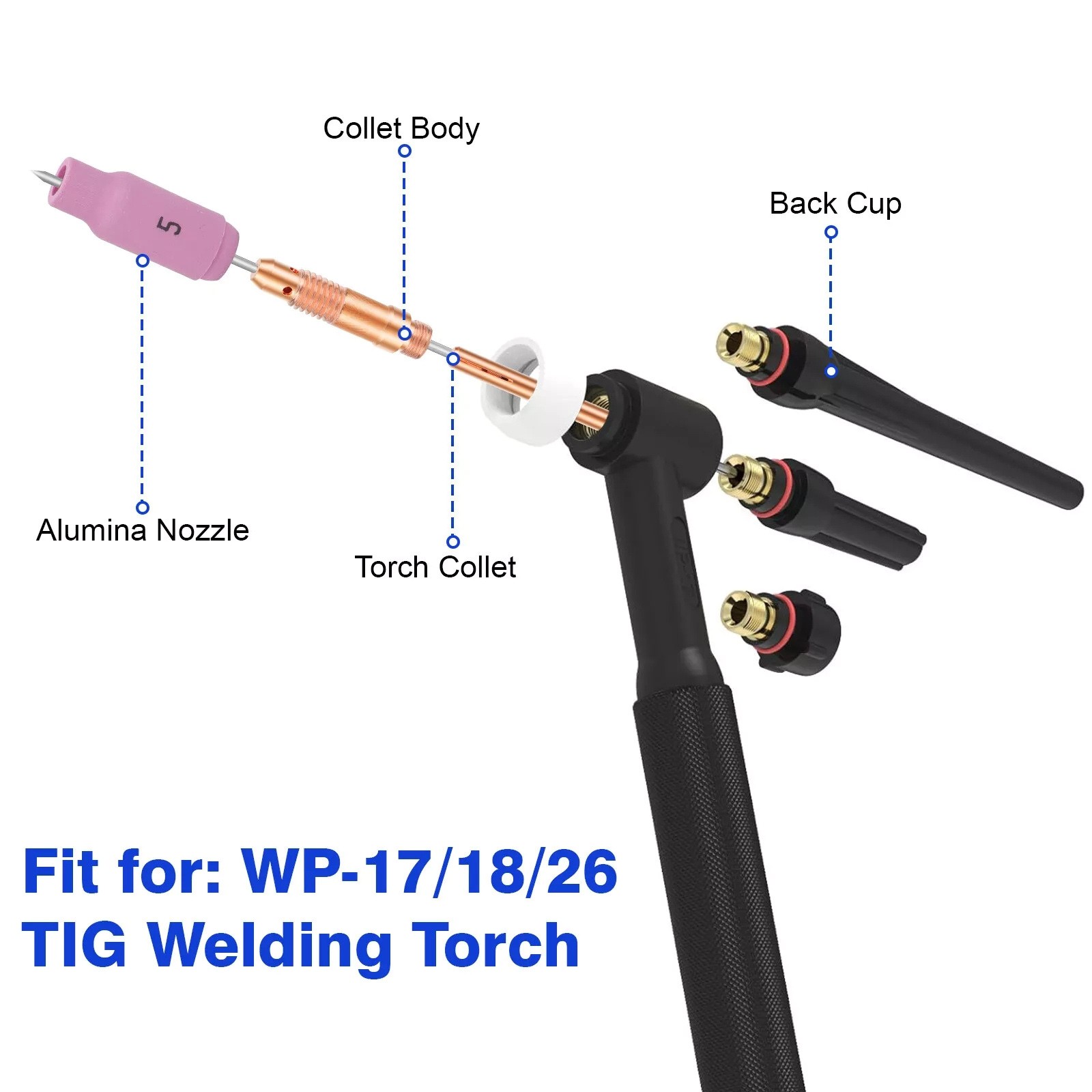 48PCS TIG Welding Torch Accessories Kit Nozzle Collets Body for WP-17/18/26 New