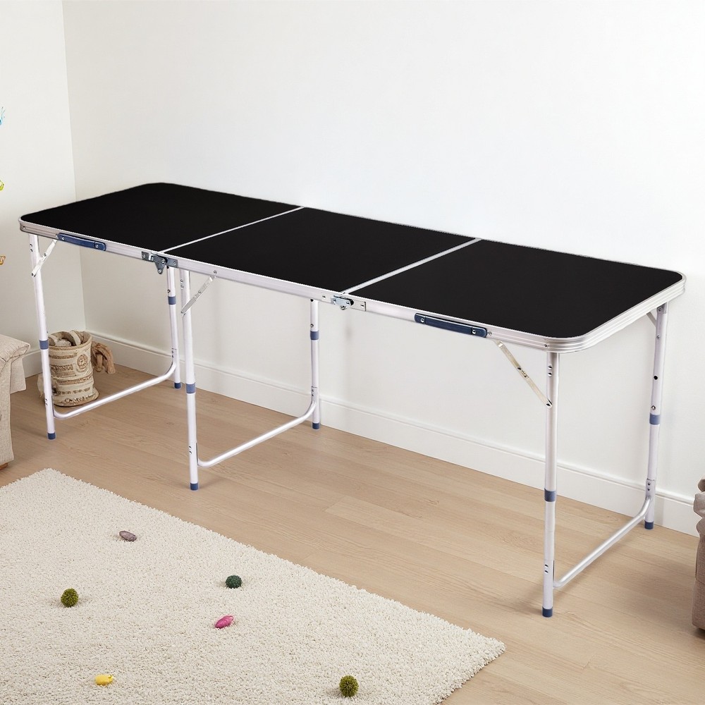 Folding Camping Table 6ft - Adjustable Height, Aluminum & Black Patio Table