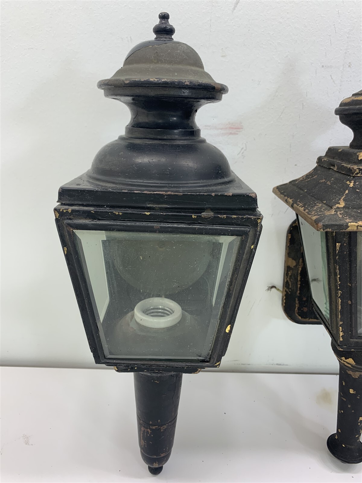 QTY 3 Black Painted Brass Vintage Carriage Lamps Lights Sconce Electric Gothic