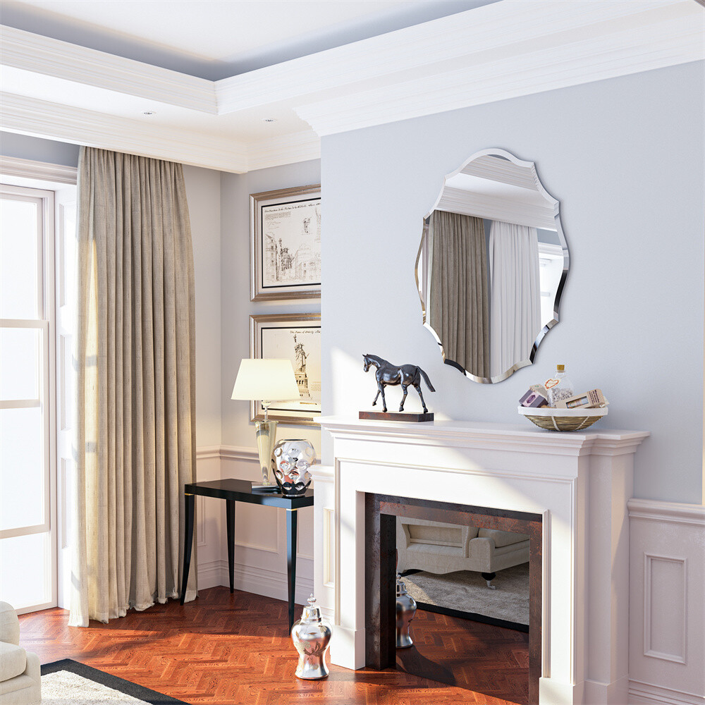 Scalloped Edged Oval Wall Mirror Frameless Wide Beveled Statement Accent Decor