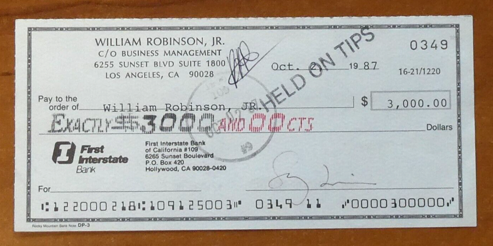 Smokey Robinson (The Miracles) Hand Signed Check