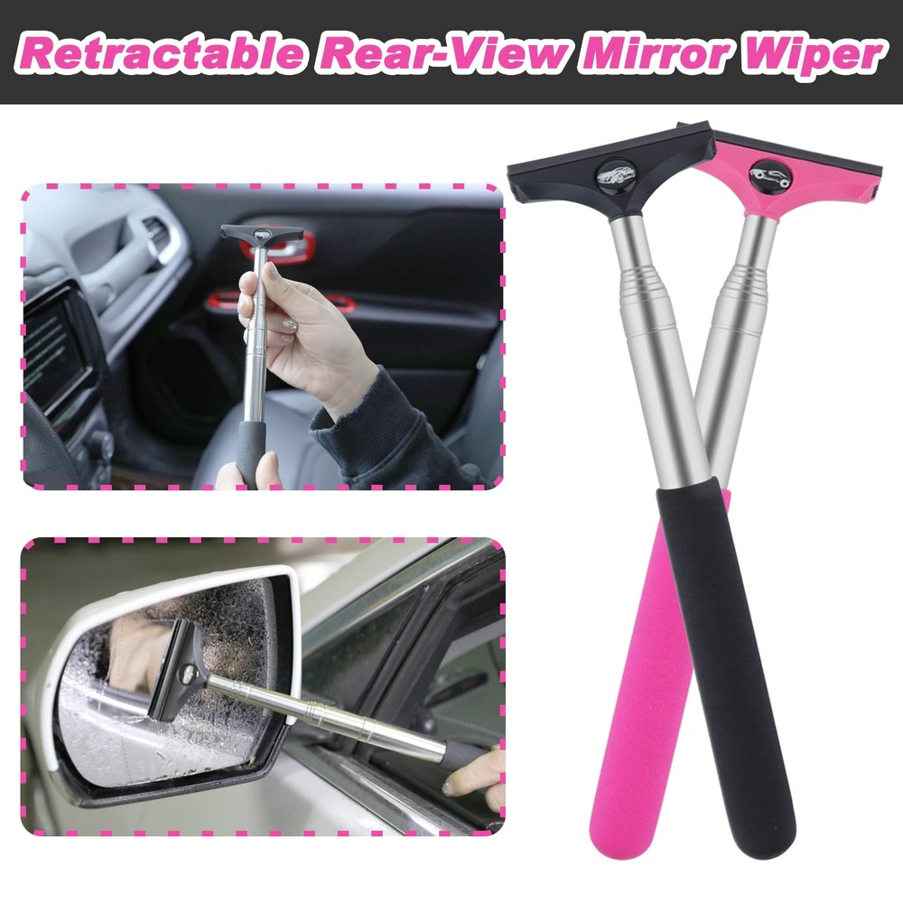Car Side Mirror Squeegee Retractable Rearview Wiper Universal 2 Pack