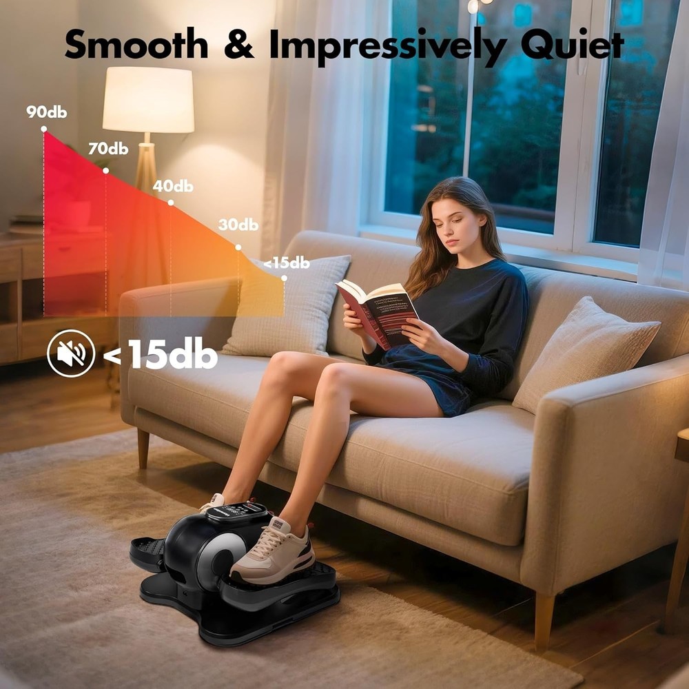 Under Desk Elliptical Machine,Quiet Pedal Exerciser with Remote Control,12 Speed