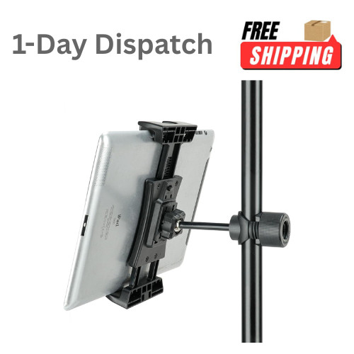 Tablet Holder for Mic Stand Adjustable iPad iPhone Mount 4.7–12.9" Devices