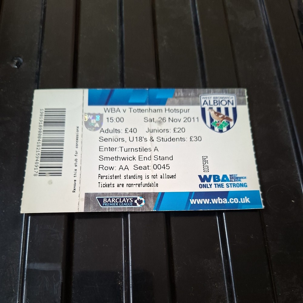 26/11/2011 West brom v Tottenham Ticket