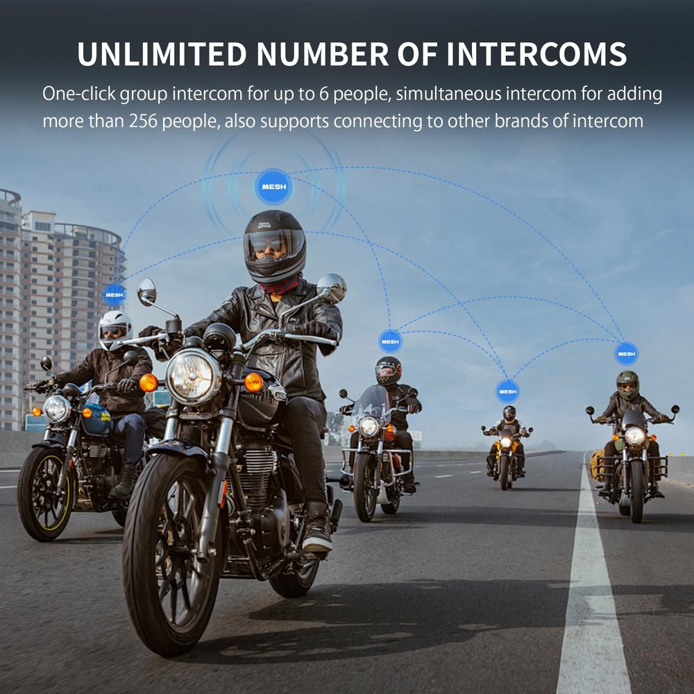 FreedConn FX Plus Motorcycle Helmet Bluetooth Headset, Auto-Join Mesh Black