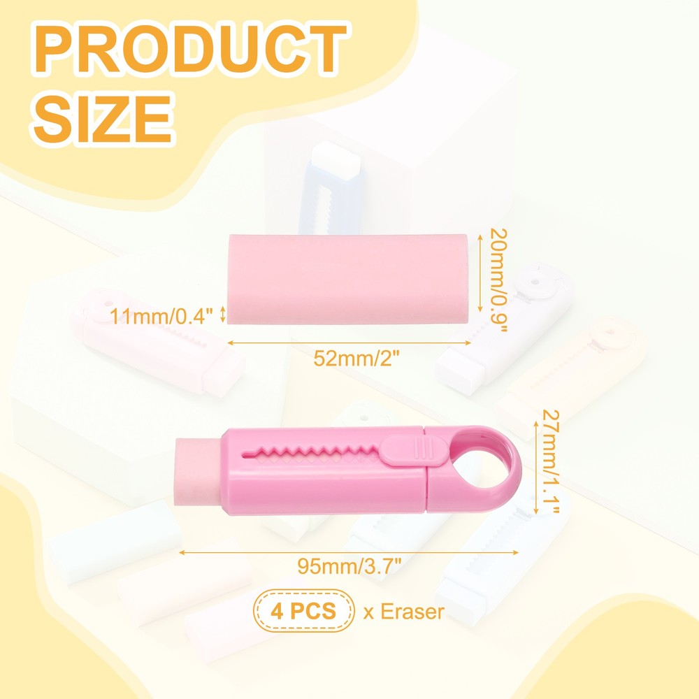 4 Pack Erasers, Pencil Erasers Large Eraser Push Pull Cute Soft, Pink TPE