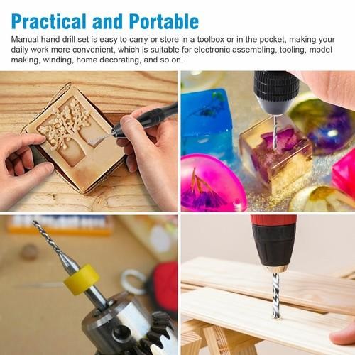 60PACK Mini Micro Hand Drill Bits Set Small Manual Keyless Chuck Pin Vise Rotary