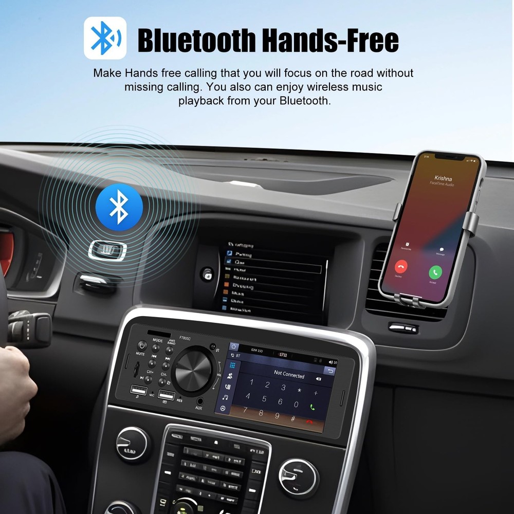 Single Din Car Stereo with Apple Carplay Android Auto, 4" Touch Screen Car St...
