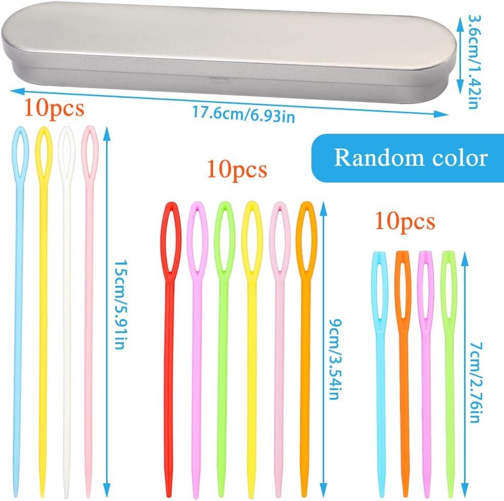 30PCS Plastic Large Eye Sewing Needles, 3 Size Yarn Needle Set, silver