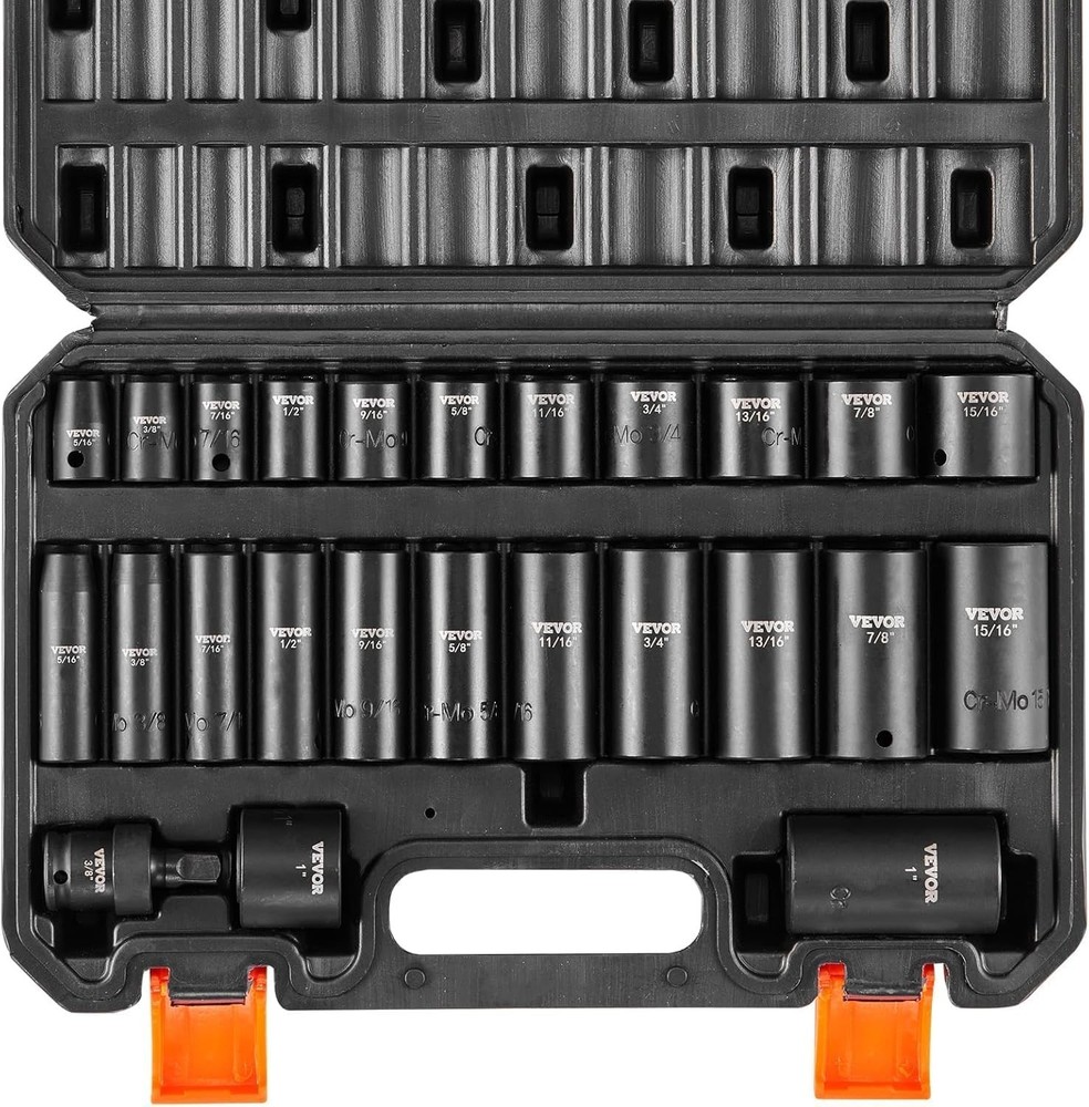 3/8" Drive Impact Socket Set, 25 Piece Deep & Shallow Socket Set SAE 5/16" - ...