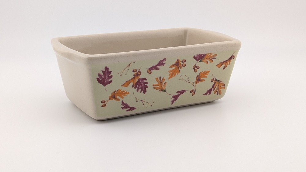 Vintage Natucket Mini Loaf Pan Ceramic Autumn Leaves Pattern Bread Baking Fall
