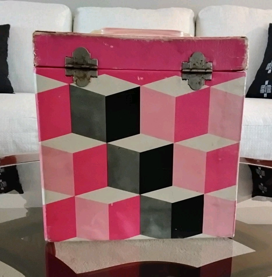 Platter-Pak 1960s Psychedelic Vinyl Record Storage Box Case 45 45’s 1 Owner Pink