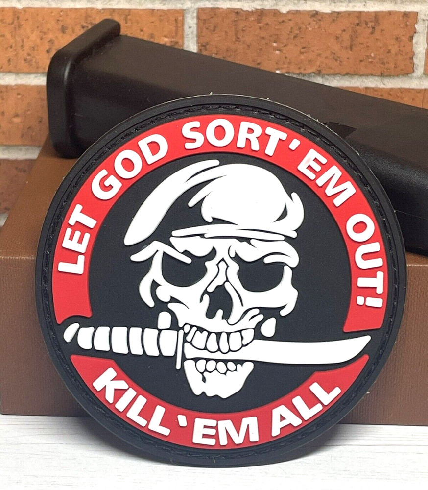 Skull PVC Patch - Tactical Morale Skull Knife Patch - Let God Sort' EM Out Patch
