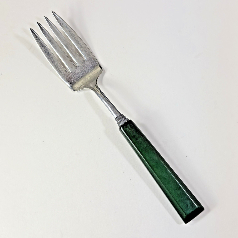Perma -brite Jade Green Bakelite Handled Serving Fork 8.5"