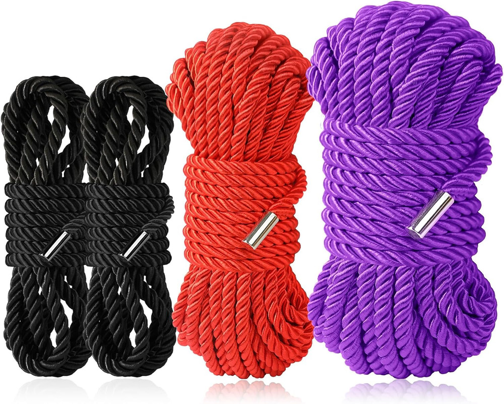 Silk Soft Nylon Braided Rope Set - Durable Multipurpose (2x8ft Black, 16ft Red,