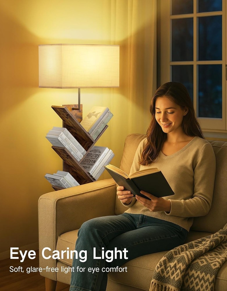 9 Tier Tree Bookshelf with Light, Remote & Timer, Modern Tall Floor Standing ...