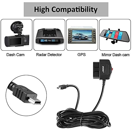 Universal OBD OBD2 Power Cable for Dash Camera 24 Hours 1 Black
