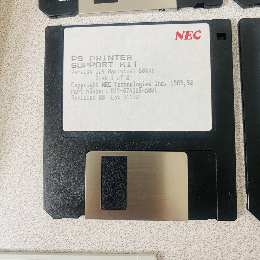 NEC PS Printer Support Kit Macintosh 3.5” Floppy Disk Set Version 1.4 Vtg 90s