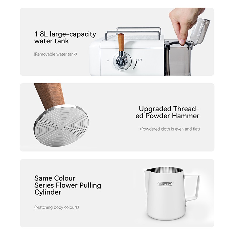 HiBREW Espresso Machine Adjustable Coffee & Steam Temperature, PID Technology